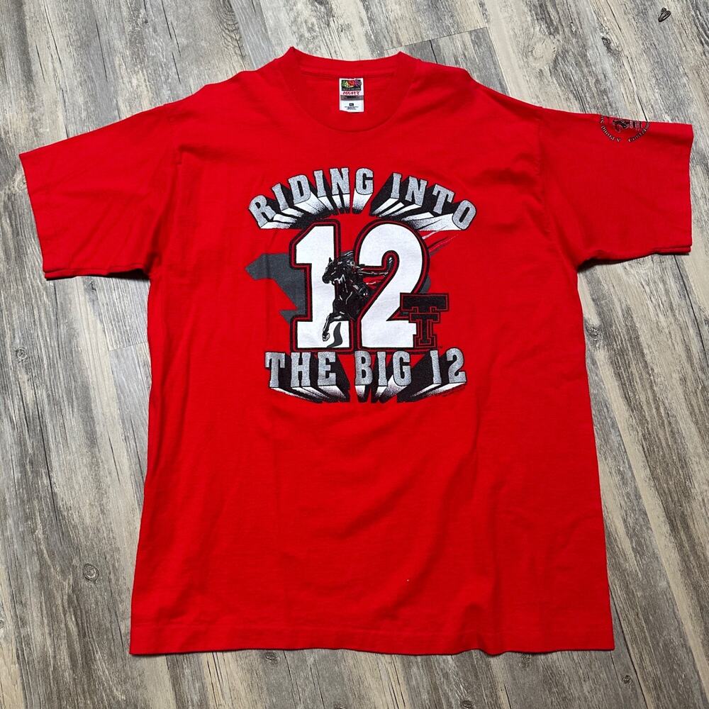 Vintage 90s Texas Tech "Riding Into The Big 12" Single Stitch Graphic T-Shirt XL